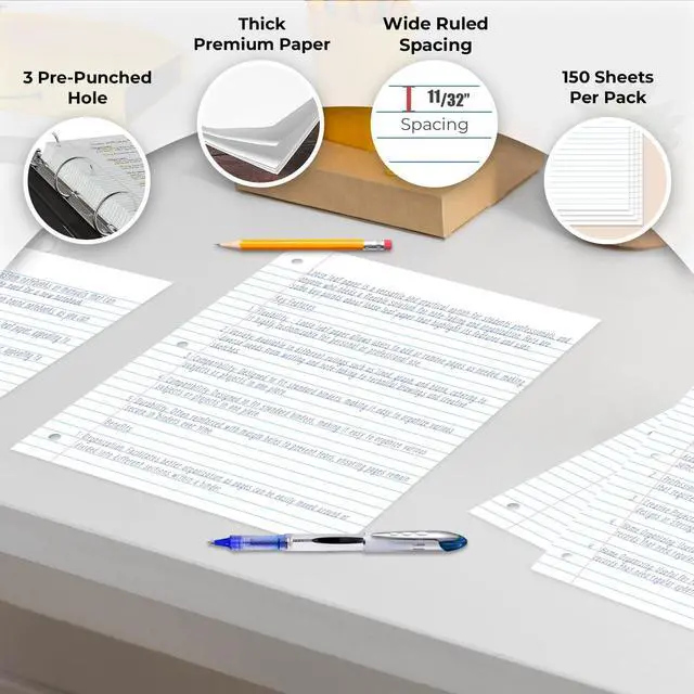 Alt view image 2 of 7 - 450 Sheets Loose Leaf Paper, 3 Pack, Wide Ruled Filler Paper
