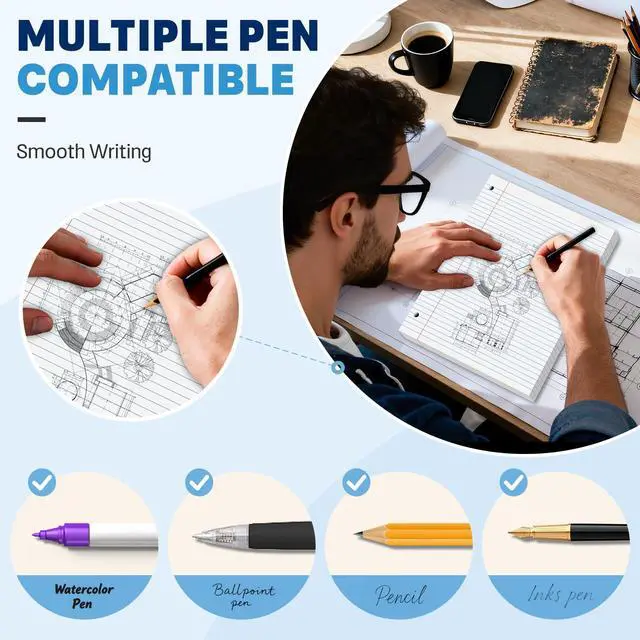 Alt view image 6 of 7 - White Loose Leaf Paper 8 x 10.5, 130 Sheets Lined Paper College Ruled Paper