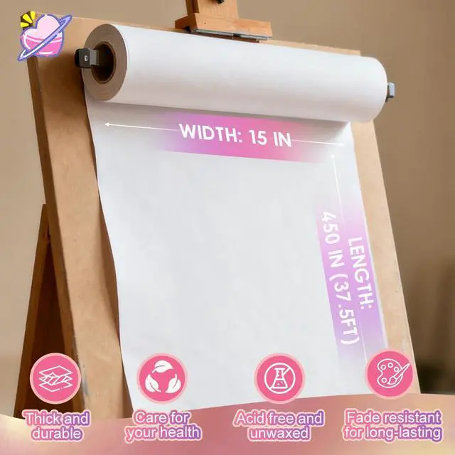 Alt view image 2 of 6 - Craft Paper Roll 15" x 450" Kraft Paper White Easel Paper Roll for Moving Gift Wrapping Art Bulletin Board Paper Floor Covering Bouquet Flower Packing Painting Drawing Poster Chart Paper