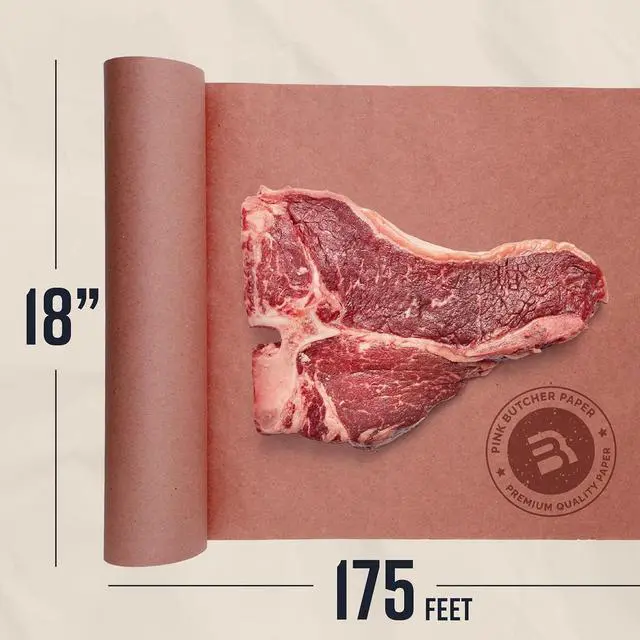 Alt view image 3 of 7 - Pink Butcher Paper Roll with Dispenser Box, 18" x 175' (2100) Food-Grade Peach Butcher Paper for Smoker, BBQ, Grilling, Smoking Meat - USA Made - Unbleached, Uncoated and Unwaxed