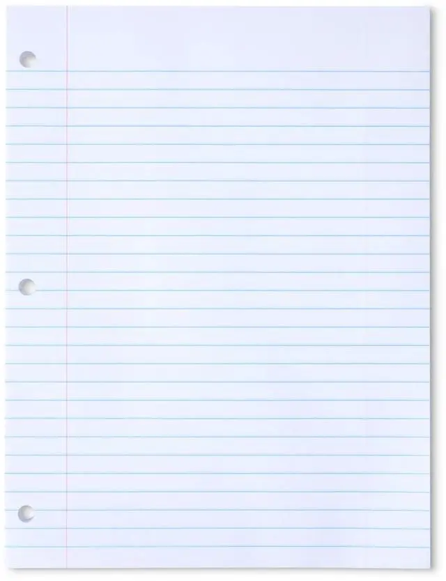 Main image of Wide Ruled Loose Leaf Binder Paper for School or Office, 10.5" x 8", 100 Sheets, White, 1-Pack