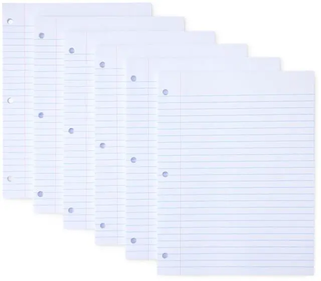 Main image of Wide Ruled Loose Leaf Binder Paper for School or Office, 10.5" x 8", 100 Sheets, White, 6-Pack