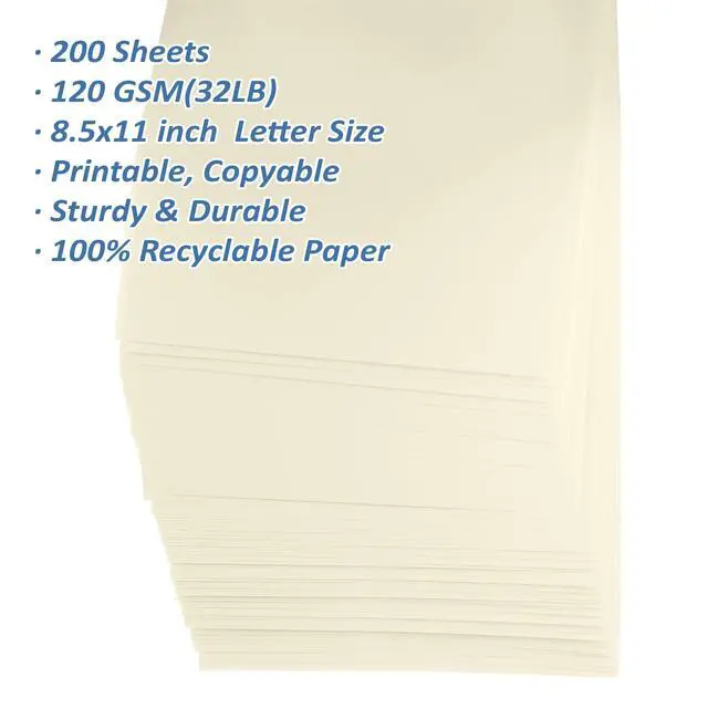 Alt view image 3 of 7 - 200 Sheets Ivory Printer Paper 8.5x11, 32 lb/120 gsm Stationery Paper, Cream Cardstock Paper Sheets for Printing, Copy, Crafts, Letters, Invitations, Laser & Inkjet Printer Compatible