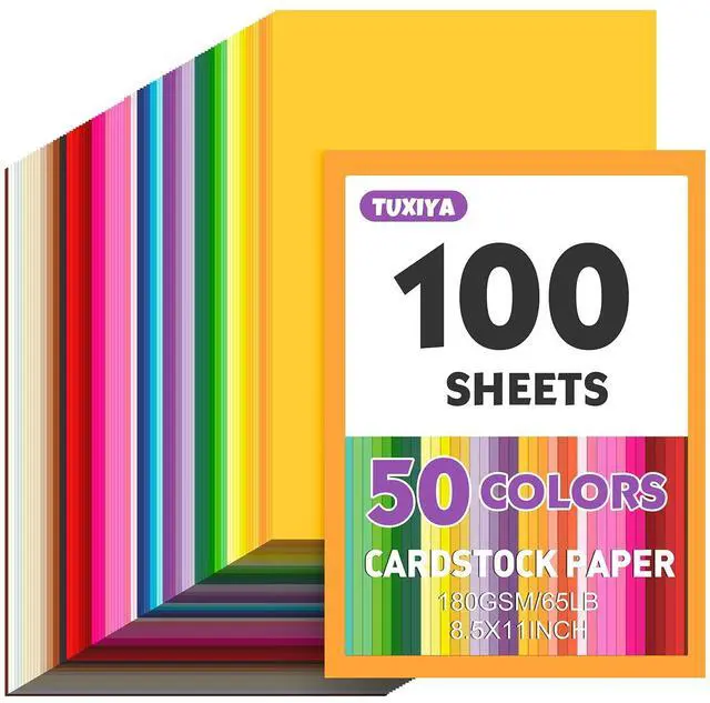 Main image of 100 Sheets 8.5" X 11" Colored Cardstock, 50 Colors Card Stock