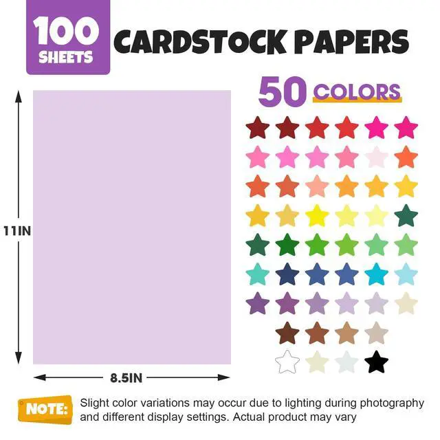 Alt view image 2 of 7 - 100 Sheets 8.5" X 11" Colored Cardstock, 50 Colors Card Stock