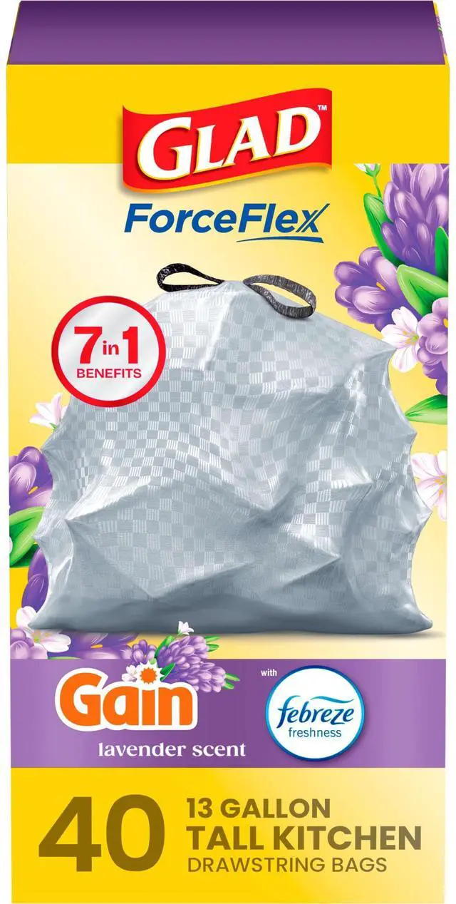 Main image of ForceFlex Tall Kitchen Trash Bags, 13 Gallon, Gain Lavender, 40 Count (Package May Vary)