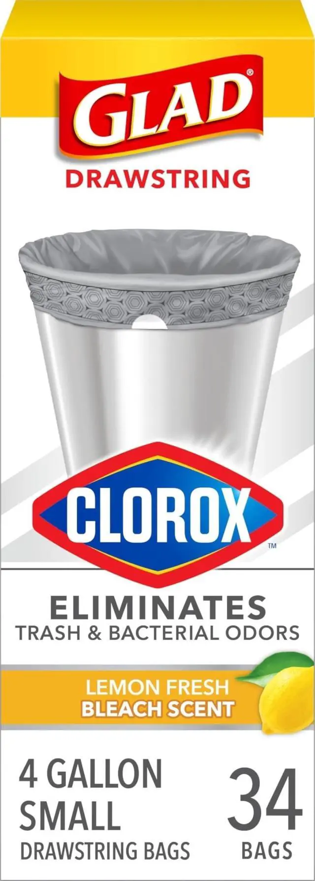 Main image of Small Drawstring Trash Bags with Clorox, 4 Gal, Lemon Fresh Bleach, 34 Ct (Package May Vary)