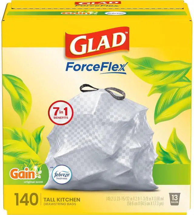 Main image of ForceFlex Kitchen Trash Bags, Rip and Tear Resistant, Gain Original Scented Tall Garbage Bags, Odor Control, Febreze Freshness, 13 Gallon, 140 Count