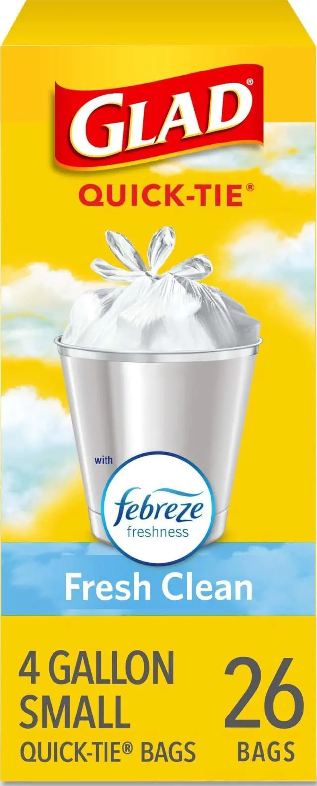 Main image of Small Trash Bags 4 Gallon, Febreze Fresh Clean Garbage Bags, Odor Resistant with Quick Tie, 26 Count