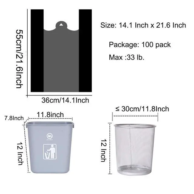 Alt view image 2 of 7 - 100 pcs Black Trash Bags with Handles - 14x22 Super Thick 1.8mil Plastic Rubbish Bags for Office, Picnic, Kitchen, Bulk Use