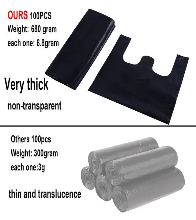 Alt view image 4 of 7 - 100 pcs Black Trash Bags with Handles - 14x22 Super Thick 1.8mil Plastic Rubbish Bags for Office, Picnic, Kitchen, Bulk Use
