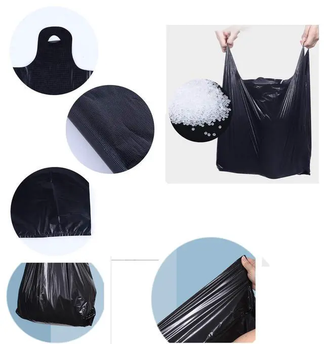 Alt view image 7 of 7 - 100 pcs Black Trash Bags with Handles - 14x22 Super Thick 1.8mil Plastic Rubbish Bags for Office, Picnic, Kitchen, Bulk Use