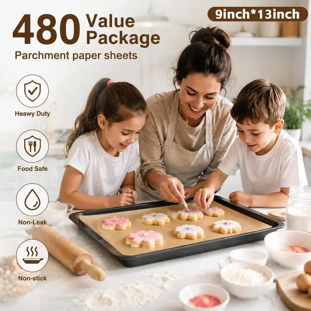 Alt view image 2 of 7 - Parchment Paper Sheets 480 PCS, 9 x 13 in Pre Cut Non Stick Unbleached Quarter Parchment Paper for Baking, Sheet Pan Liners, Baking Paper Sheets, Oven and Air Fryer Use