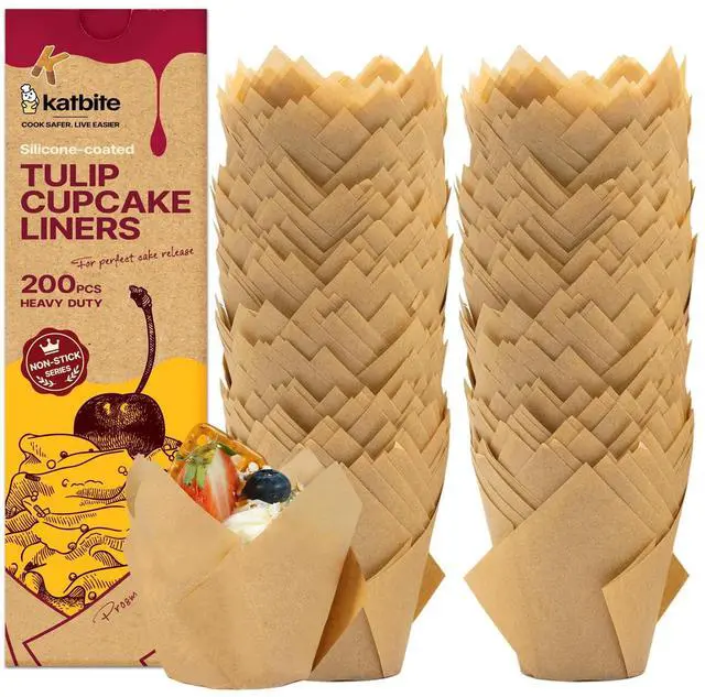 Main image of Tulip Cupcake Liners 200PCS, Standard Size Muffin Baking Cups Brown