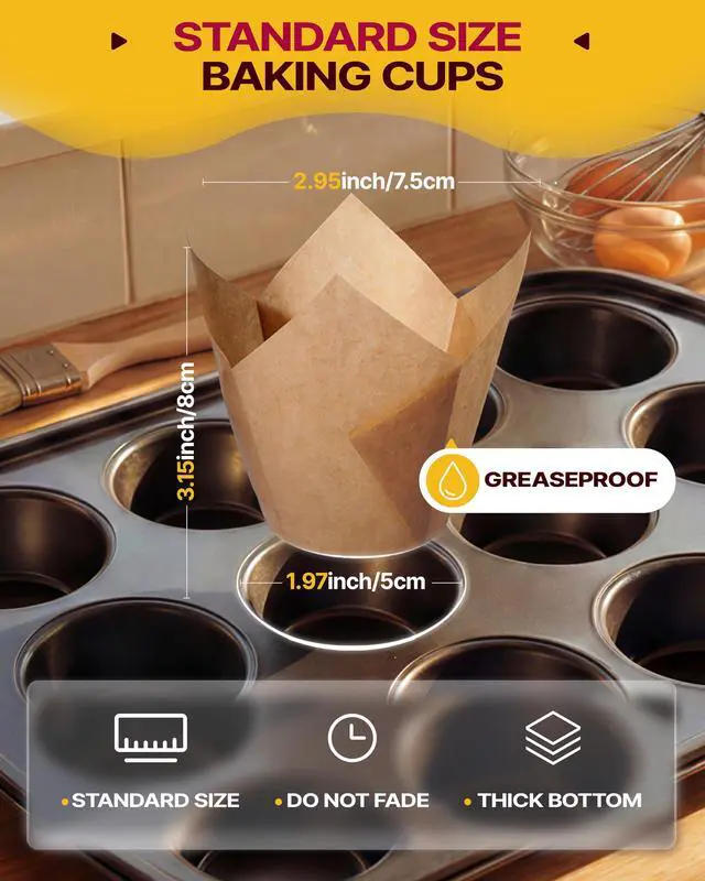 Alt view image 3 of 7 - Tulip Cupcake Liners 200PCS, Standard Size Muffin Baking Cups Brown