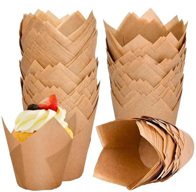 Main image of 120 Counts Natural Tulip Cupcake Liners for Baking Cups, Food Grade Parchment Paper Muffin Liners Holders, Standard Tulip Cupcake Liners, Greaseproof Cup Cake Wrappers for Party, Christmas