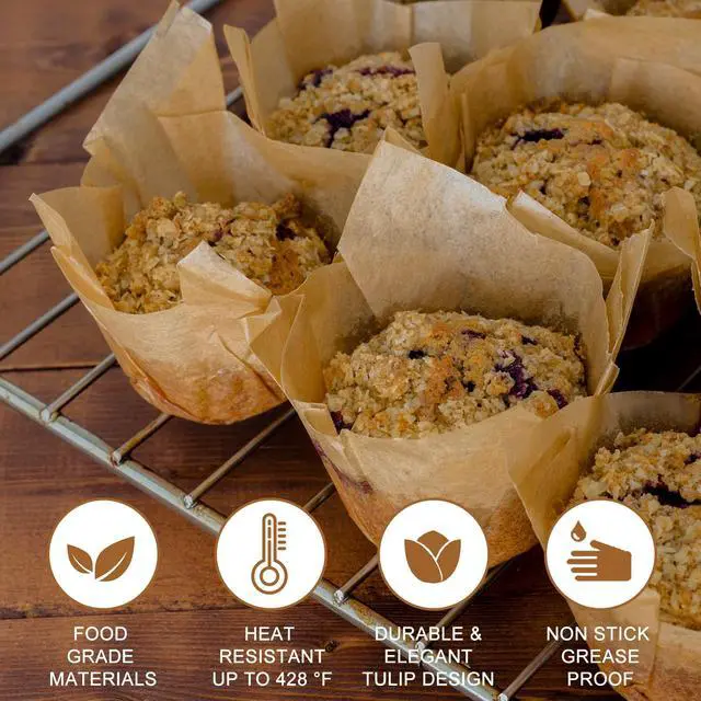Alt view image 3 of 7 - 120 Counts Natural Tulip Cupcake Liners for Baking Cups, Food Grade Parchment Paper Muffin Liners Holders, Standard Tulip Cupcake Liners, Greaseproof Cup Cake Wrappers for Party, Christmas