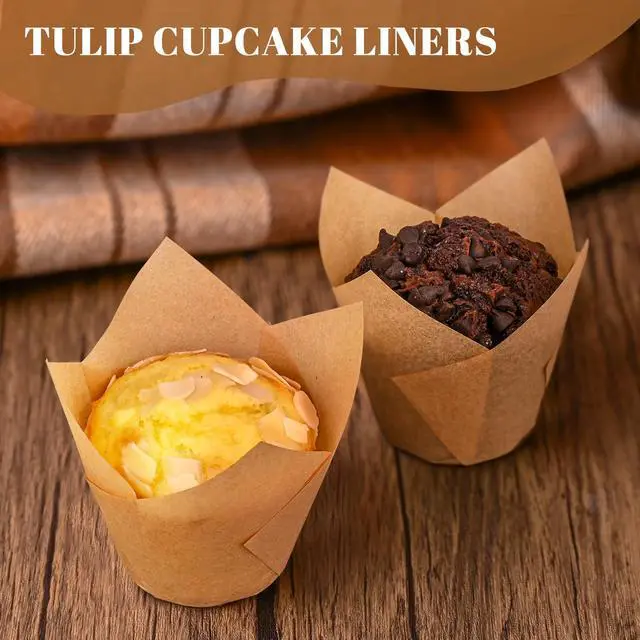 Alt view image 4 of 7 - 120 Counts Natural Tulip Cupcake Liners for Baking Cups, Food Grade Parchment Paper Muffin Liners Holders, Standard Tulip Cupcake Liners, Greaseproof Cup Cake Wrappers for Party, Christmas