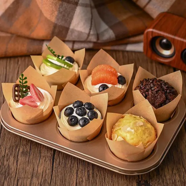 Alt view image 5 of 7 - 120 Counts Natural Tulip Cupcake Liners for Baking Cups, Food Grade Parchment Paper Muffin Liners Holders, Standard Tulip Cupcake Liners, Greaseproof Cup Cake Wrappers for Party, Christmas