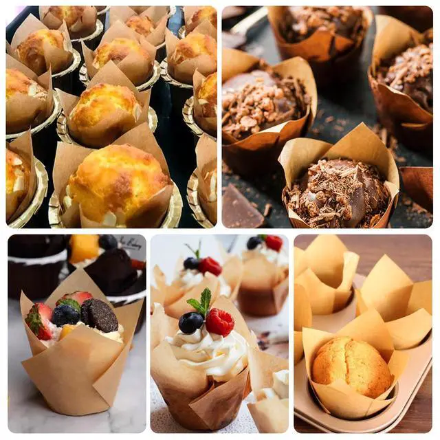 Alt view image 6 of 7 - 120 Counts Natural Tulip Cupcake Liners for Baking Cups, Food Grade Parchment Paper Muffin Liners Holders, Standard Tulip Cupcake Liners, Greaseproof Cup Cake Wrappers for Party, Christmas