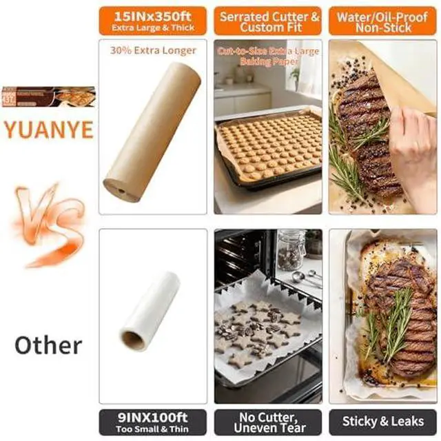 Alt view image 3 of 7 - Unbleached 15x350 ft Parchment Paper Roll, 437 Sq.Ft, Non Stick Brown Extra Long Baking Paper Sheets with Serrated Cutter for Cooking, Baking, Grillin, Steaming Bread Cookies, Oven/Air Fryer/Microwave
