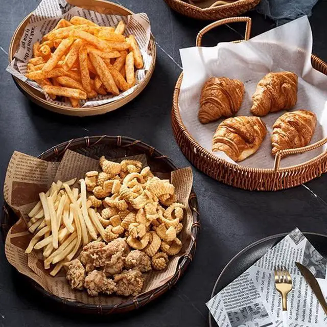 Alt view image 2 of 6 - 100Pcs Baking Parchment Paper Roll Non Stick Baking Paper Newspaper Printing Design Food Wrapping Paper for Baking Cookies Bread Pizza Meat and Vegetables,10 x 10Inch Stick Baking Paper Newspaper