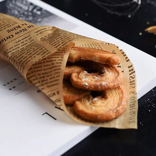 Alt view image 4 of 6 - 100Pcs Baking Parchment Paper Roll Non Stick Baking Paper Newspaper Printing Design Food Wrapping Paper for Baking Cookies Bread Pizza Meat and Vegetables,10 x 10Inch Stick Baking Paper Newspaper