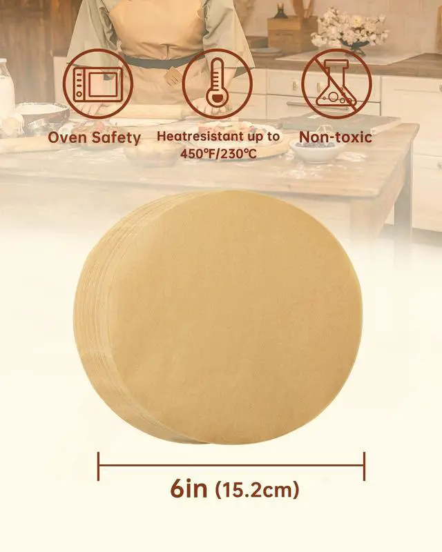 Alt view image 2 of 7 - 200Pcs 6 Inch Parchment Paper Rounds, Unbleached & Non-stick, Precut Parchment Circles for Cheesecake Spring Pans, Fridge Storage/Freezing Hamburger Patties