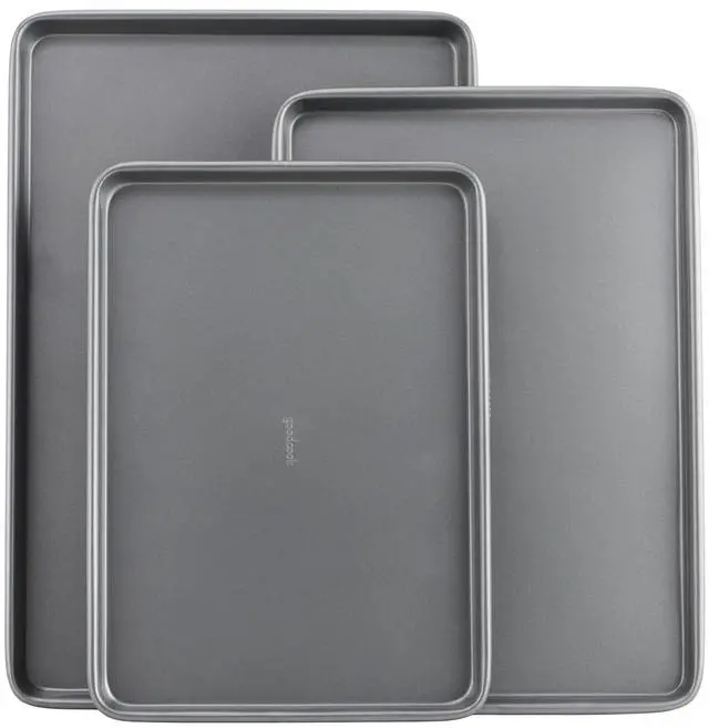 Main image of Everyday Nonstick Baking Sheet Set, 3 Pack Includes Small (13×9) Medium (15×1) and Large (17×11) Pans Carbon Steel Construction Cookie Sheets Bakeware Set, Gray