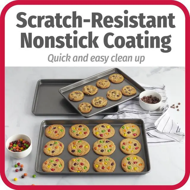 Alt view image 4 of 6 - Everyday Nonstick Baking Sheet Set, 3 Pack Includes Small (13×9) Medium (15×1) and Large (17×11) Pans Carbon Steel Construction Cookie Sheets Bakeware Set, Gray