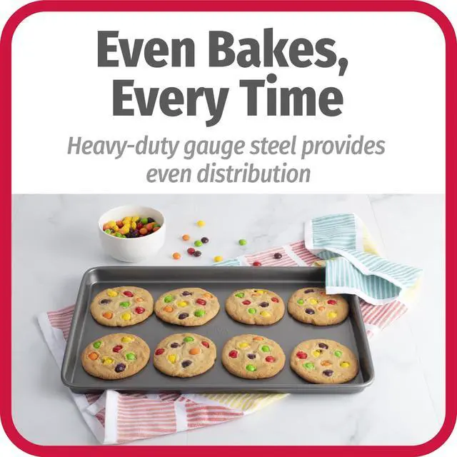 Alt view image 3 of 6 - Everyday Nonstick Baking Sheet Set, 3 Pack Includes Small (13×9) Medium (15×1) and Large (17×11) Pans Carbon Steel Construction Cookie Sheets Bakeware Set, Gray