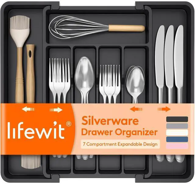 Main image of Expandable Silverware Drawer Organizer, Kitchen Utensil Tray