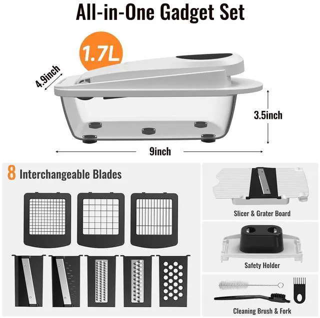 Alt view image 2 of 7 - 8-Blade Cook Tool & Gadget Sets, Chopper Slicer Grater Set, White