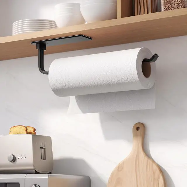 Alt view image 7 of 7 - Paper Towel Holder Under Cabinet, Self-Adhesive or Drilling, Matte Black