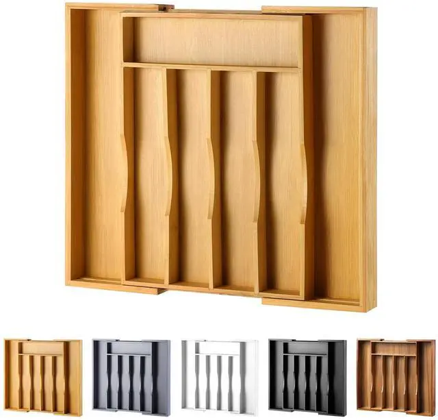 Main image of Expandable Bamboo Kitchen Drawer Organizer for Cutlery and Utensils, Adjustable Bamboo Wood Cutlery Tray in Drawer for Flatware and Silverware in Kitchen, (Natural)