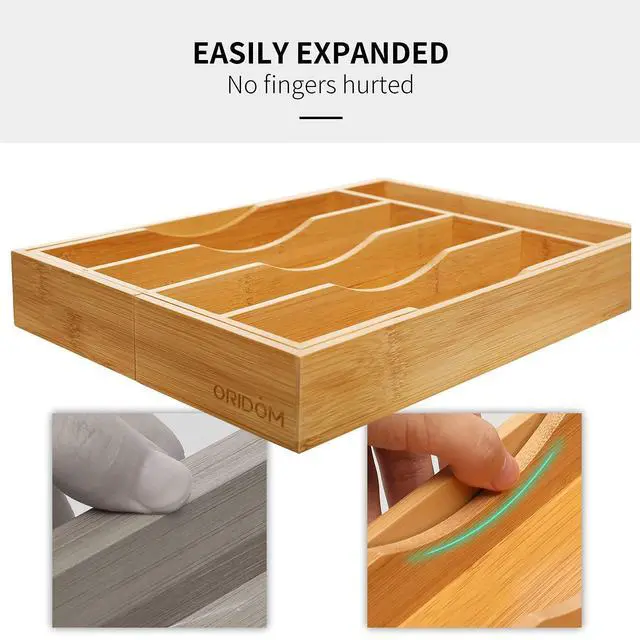 Alt view image 6 of 7 - Expandable Bamboo Kitchen Drawer Organizer for Cutlery and Utensils, Adjustable Bamboo Wood Cutlery Tray in Drawer for Flatware and Silverware in Kitchen, (Natural)