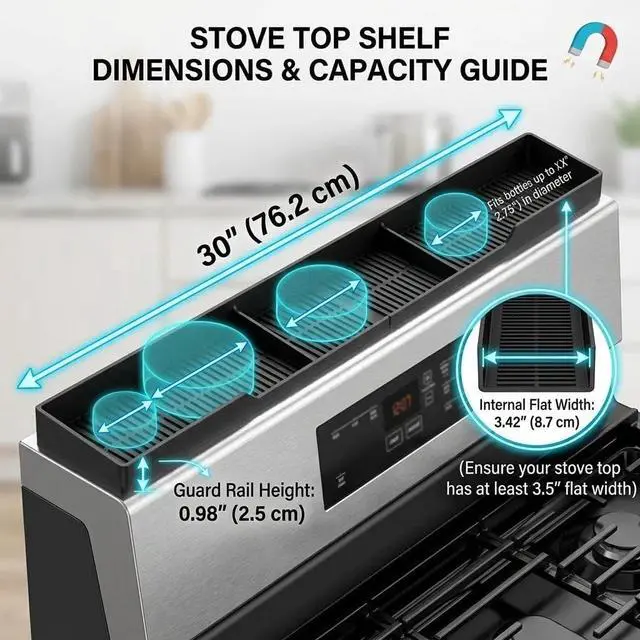 Alt view image 2 of 7 - Stove Top Shelf 30 Inch - Silicone Material Magnetic Shelf for Stove - 3 Functional Partitions Kitchen Spice Rack Organizer-Black,Kitchen Gadgets Storage Organization