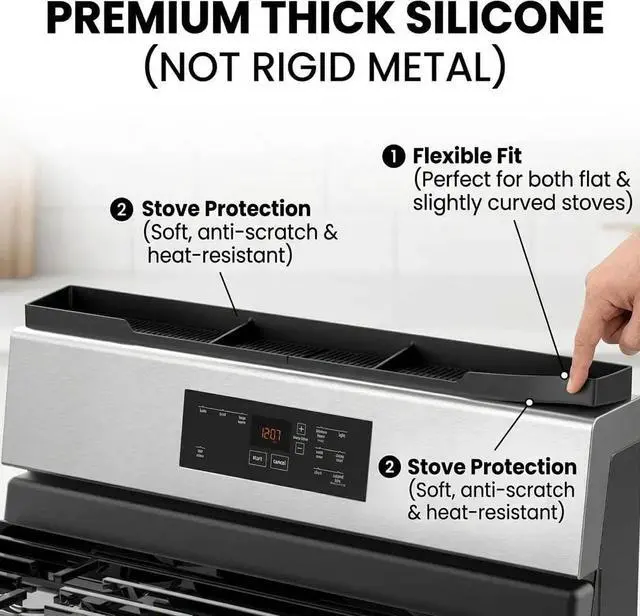 Alt view image 4 of 7 - Stove Top Shelf 30 Inch - Silicone Material Magnetic Shelf for Stove - 3 Functional Partitions Kitchen Spice Rack Organizer-Black,Kitchen Gadgets Storage Organization