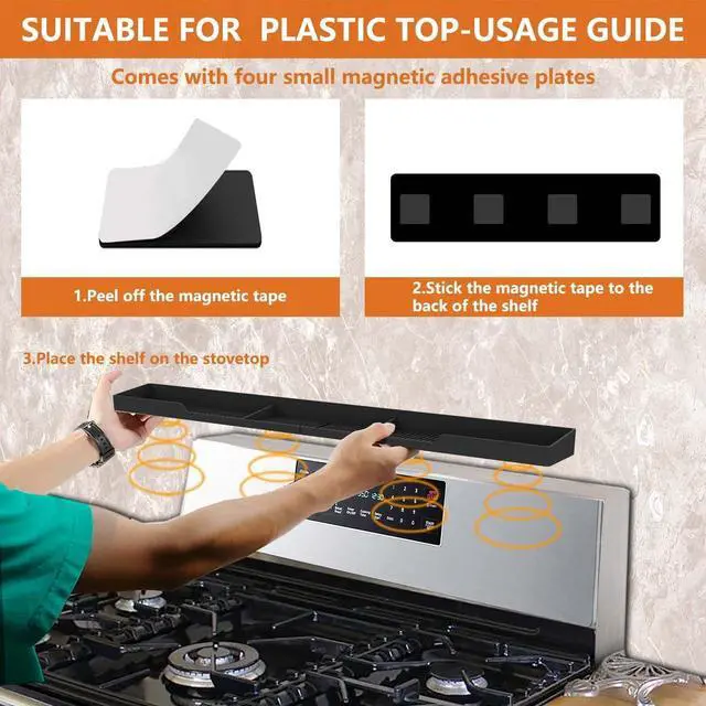 Alt view image 5 of 7 - Stove Top Shelf 30 Inch - Silicone Material Magnetic Shelf for Stove - 3 Functional Partitions Kitchen Spice Rack Organizer-Black,Kitchen Gadgets Storage Organization