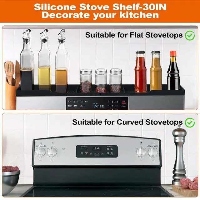 Alt view image 7 of 7 - Stove Top Shelf 30 Inch - Silicone Material Magnetic Shelf for Stove - 3 Functional Partitions Kitchen Spice Rack Organizer-Black,Kitchen Gadgets Storage Organization