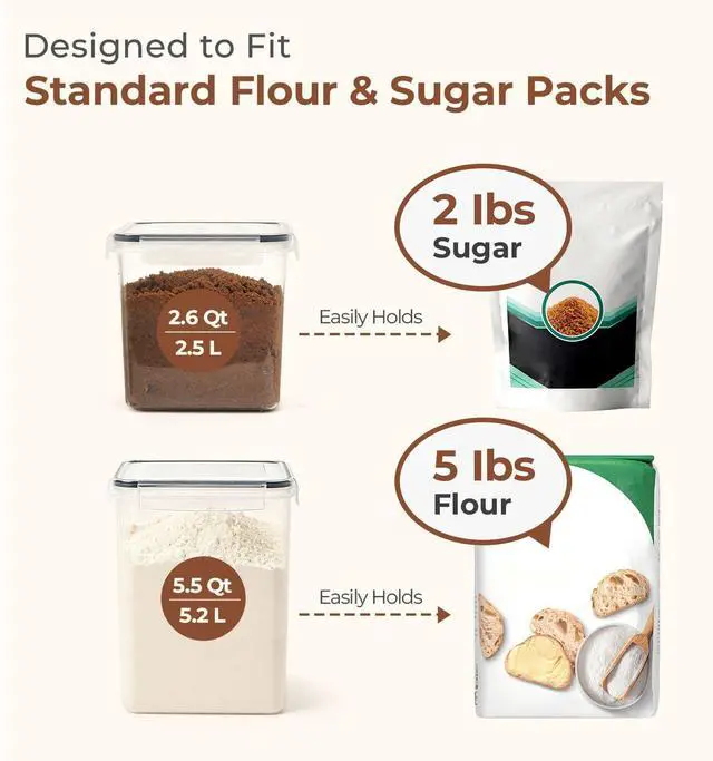 Alt view image 3 of 7 - Airtight Flour and Sugar Container 2.6Qt & 5.5Qt 3Pack, Wide Mouth