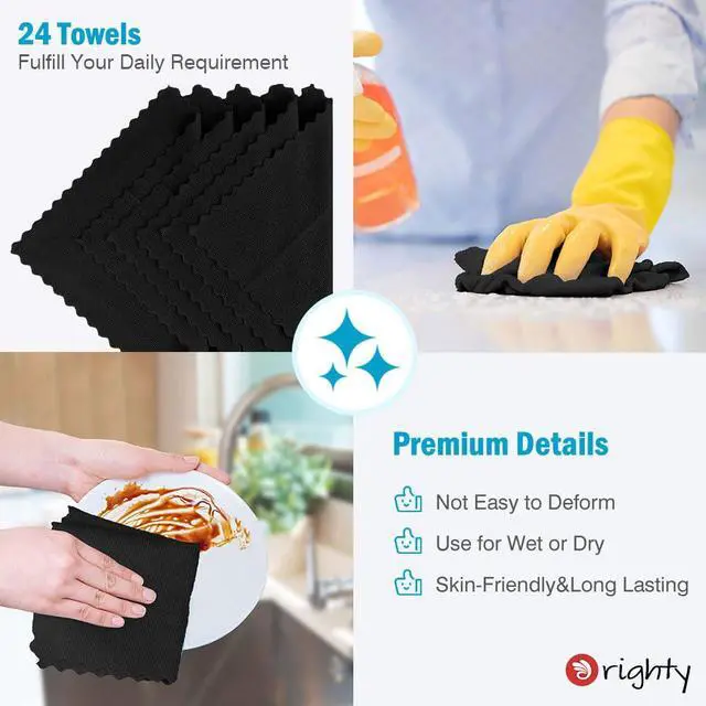 Alt view image 5 of 7 - Microfiber Cleaning Cloth - 24 Pack, Black Cleaning Rags 12x11 inch