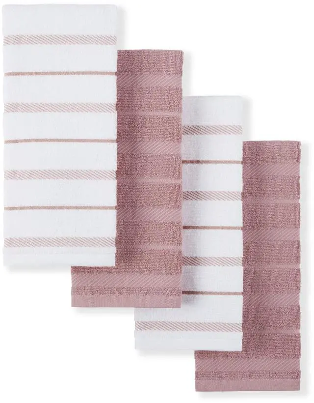 Main image of Albany Kitchen Towel 4-Pack Set, Dried Rose/White, 16"x26"