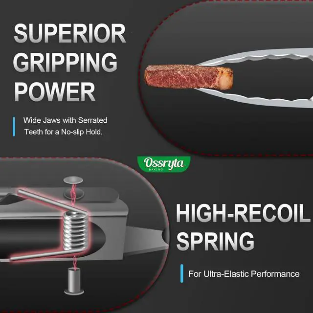 Alt view image 3 of 7 - Stainless Steel Cooking Tongs Set of 3 - Heavy Duty 12/9/7 Inch Locking Tongs, Heat Resistant to 600 Degrees, Food Grade Kitchen Metal Tong for Food, Salad, & BBQ - Dishwasher Safe