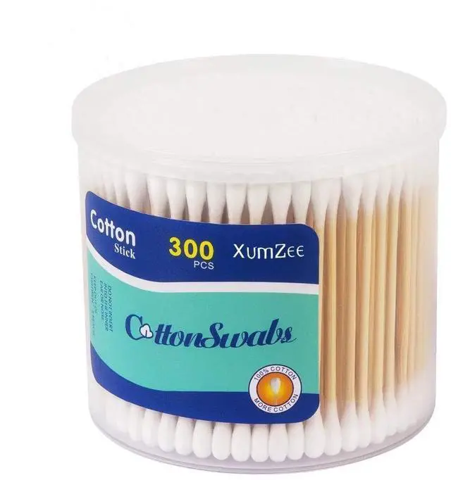 Main image of 300ct Cotton Swabs with Strong Bamboo Sticks : 100% Pure Natural Cotton,Biodegradable, Chemical Free Cotton Buds