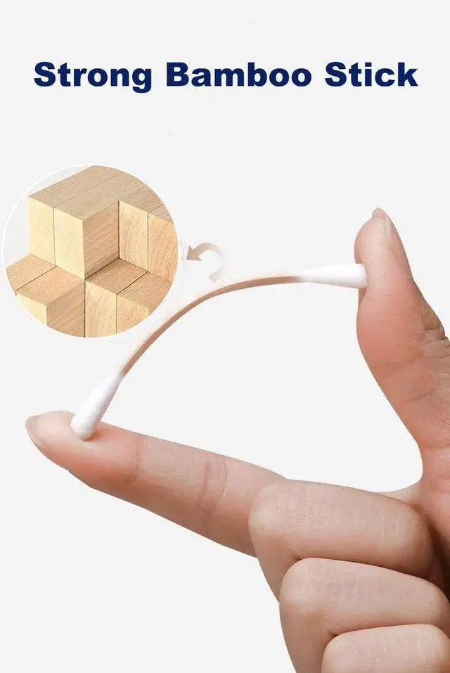 Alt view image 3 of 7 - 300ct Cotton Swabs with Strong Bamboo Sticks : 100% Pure Natural Cotton,Biodegradable, Chemical Free Cotton Buds