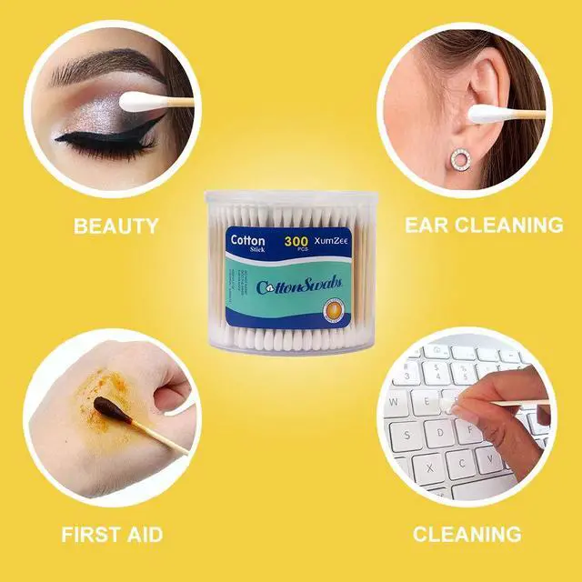 Alt view image 7 of 7 - 300ct Cotton Swabs with Strong Bamboo Sticks : 100% Pure Natural Cotton,Biodegradable, Chemical Free Cotton Buds