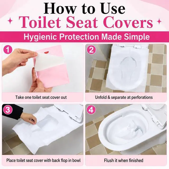Alt view image 6 of 6 - 100 Pcs XL Toilet Seat Covers Disposable Flushable Paper for Potty Training | Travel Essentials for Adults & Kids, Perfect for Public Restrooms, Airplanes, Camping, Festivals