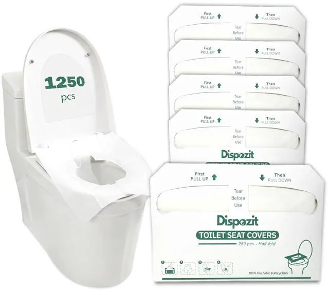 Main image of 1250 Pcs Disposable Flushable Toilet Seat Covers (5 Packs of 250 Pcs) | 100% Biodegradable Commercial Toilet Seat Covers | Half-Fold Wall Dispenser Compatible | Safe Liners