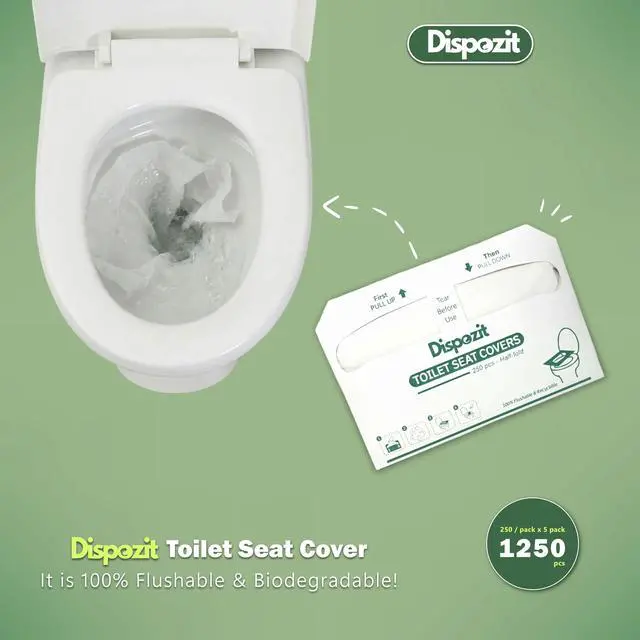 Alt view image 2 of 7 - 1250 Pcs Disposable Flushable Toilet Seat Covers (5 Packs of 250 Pcs) | 100% Biodegradable Commercial Toilet Seat Covers | Half-Fold Wall Dispenser Compatible | Safe Liners